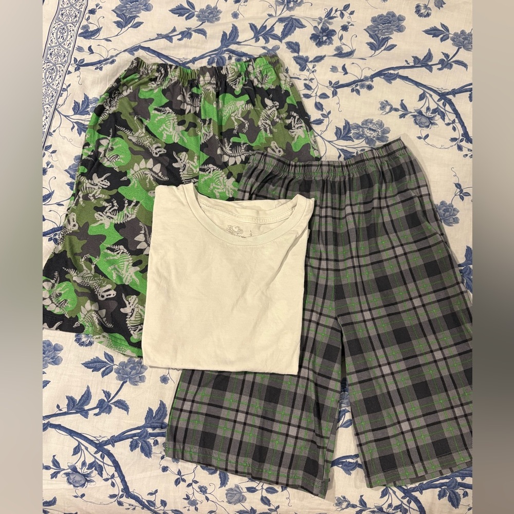 Bundle for $5! Boys’ Dinosaur, Plaid Pajama Bottoms, Shorts, White Undershirt